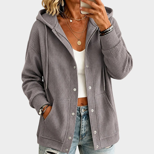 Women’s Waffle Knit Hoodie Snap Button Closure