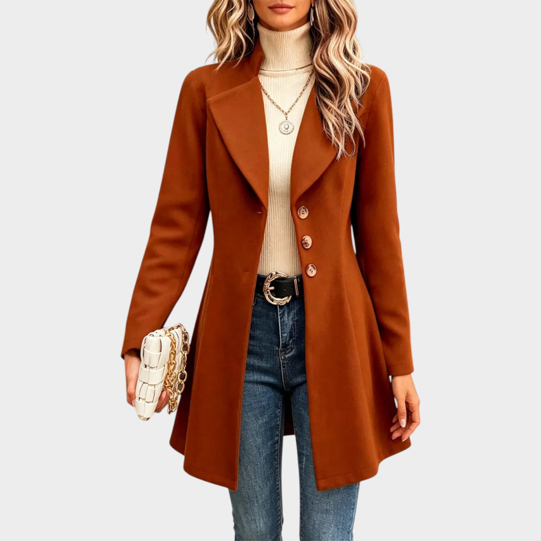 Women’s Wool Coat Retro Button Front Lapel Long Sleeve