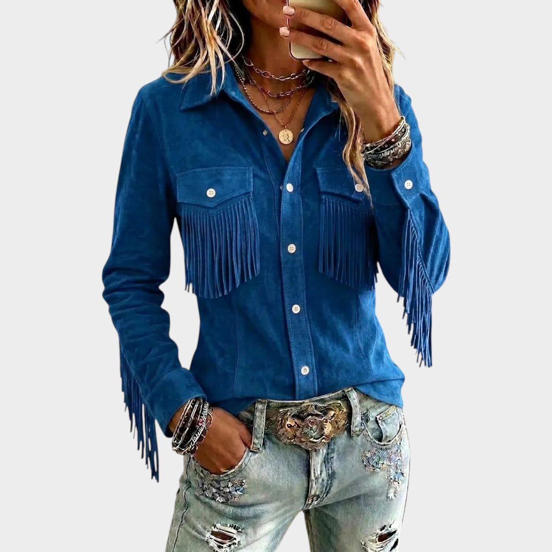 Women’s Suede Fringe Jacket Retro Western Design
