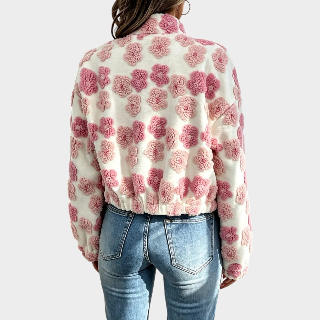 Women’s Fleece Jacket Floral Pattern Zip Front