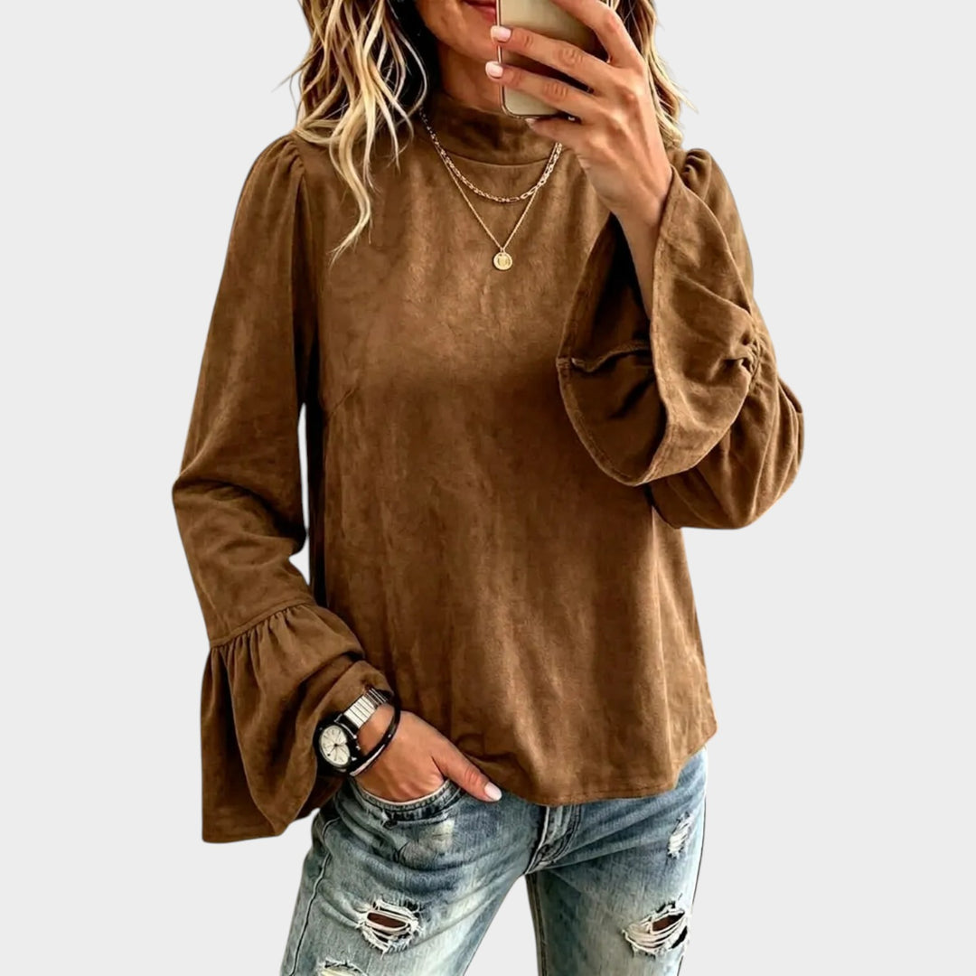 Women’s Long Sleeve Shirt Ruffle Detail Round Neck