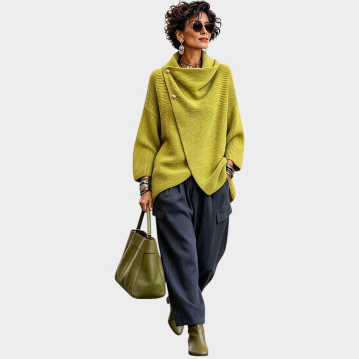 Women’s Knit Top Asymmetric Button Front Relaxed Fit