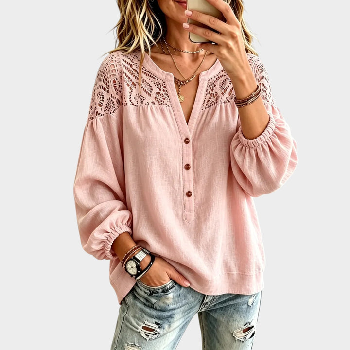 Women’s Lace Top Cotton Long Sleeve Cutout