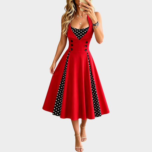 Women’s Rockabilly Midi Dress Polka Dot Halter Swing