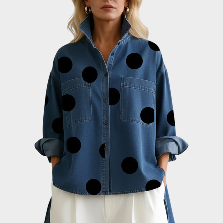 Women’s Shirt Denim Casual Polka Dot Button Front
