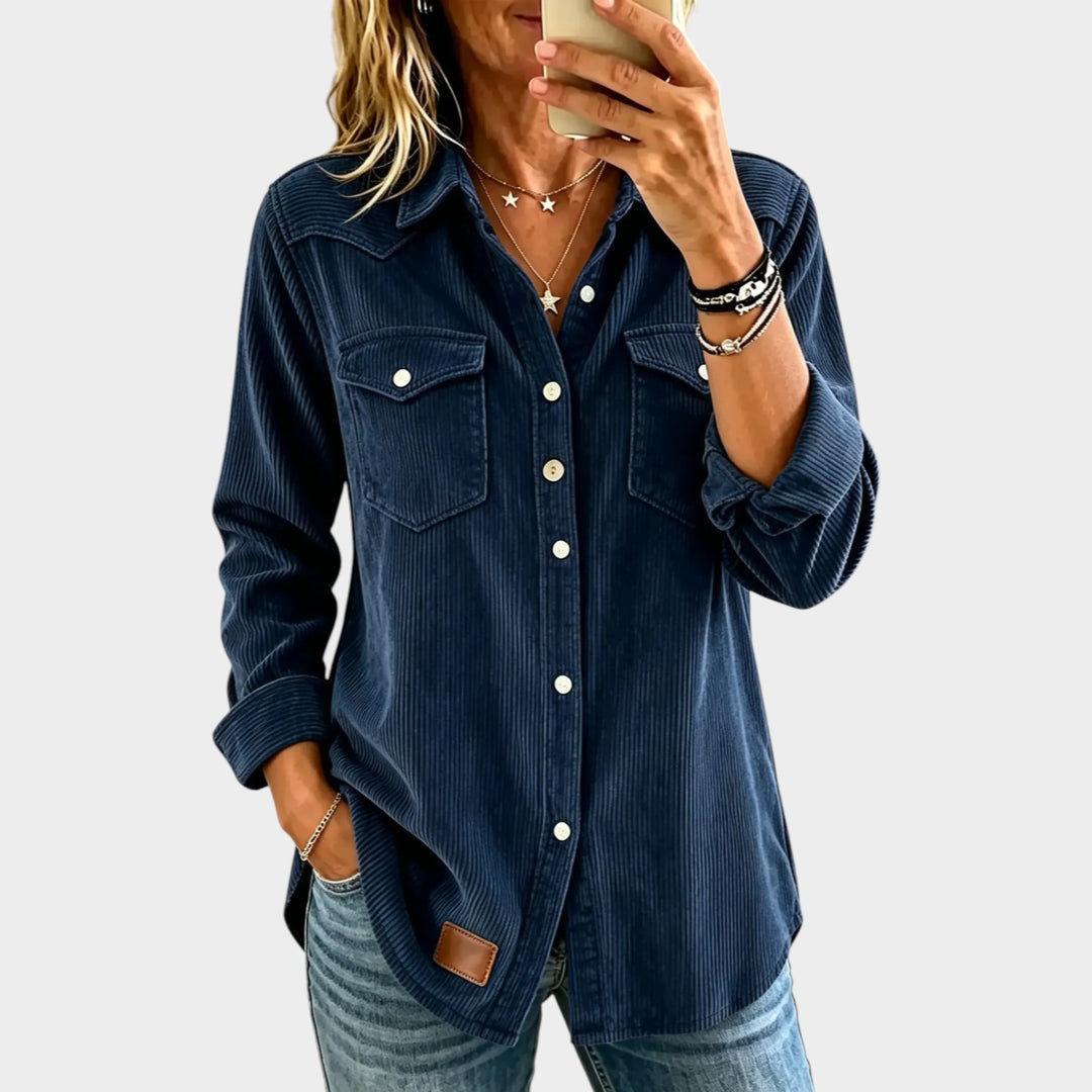 Women’s Corduroy Shirt Button Front Flap Pockets