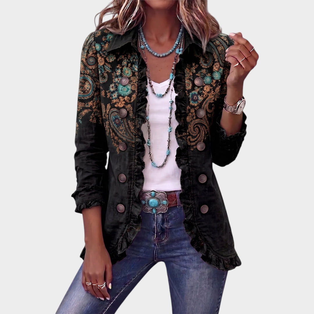 Women’s Jacket Paisley Print Ruffle Trim