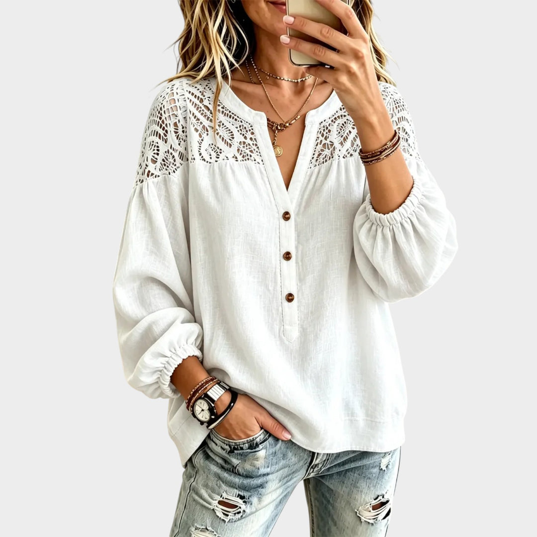 Women’s Lace Top Cotton Long Sleeve Cutout