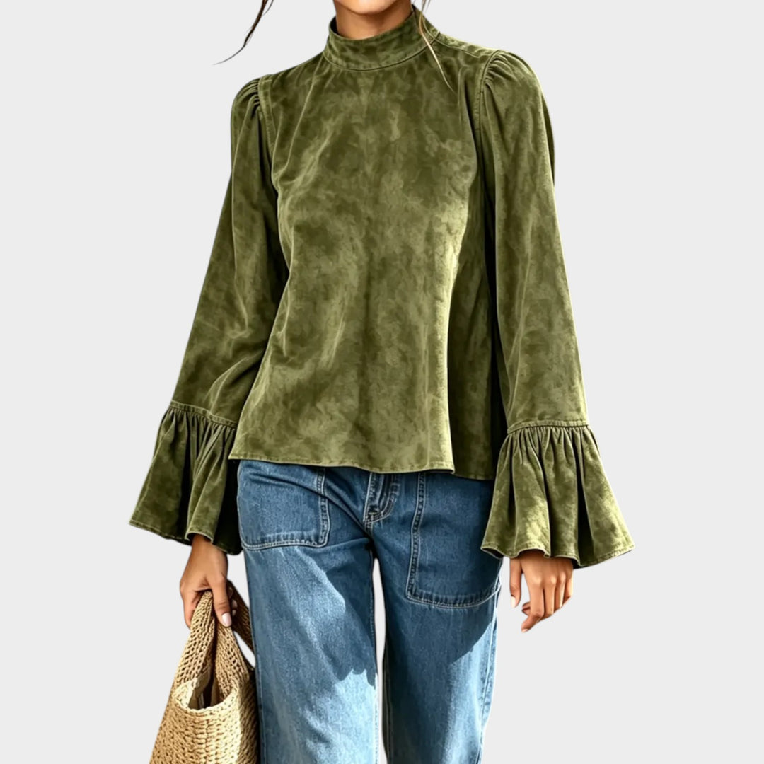 Women’s Long Sleeve Shirt Ruffle Detail Round Neck