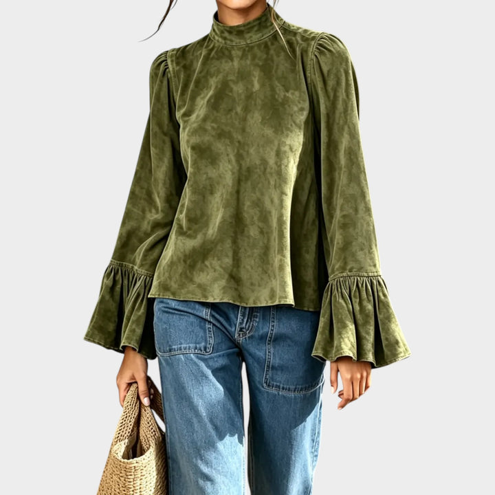 Women’s Long Sleeve Shirt Ruffle Detail Round Neck