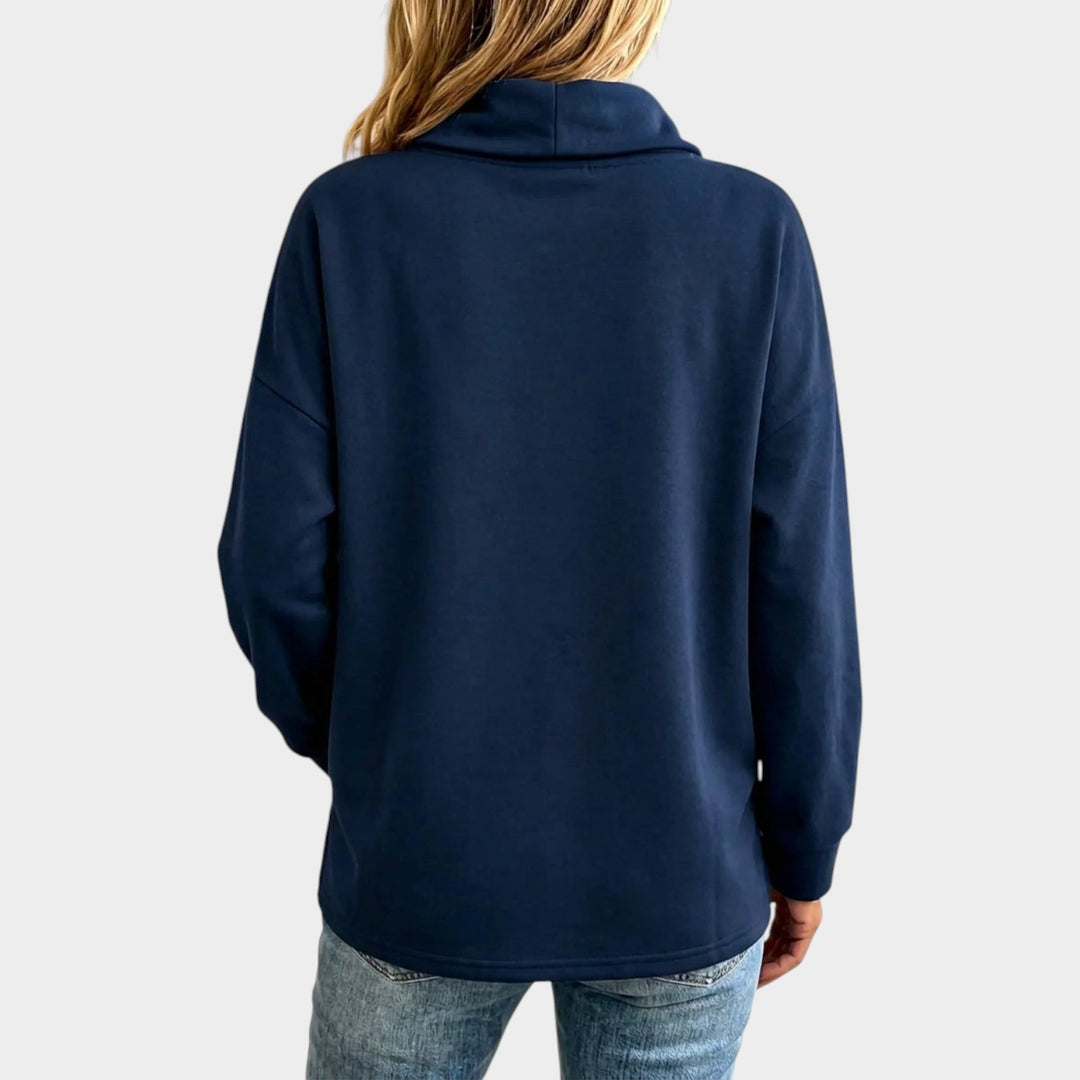 Women’s Cowl Neck Sweatshirt Asymmetric Button Wrap
