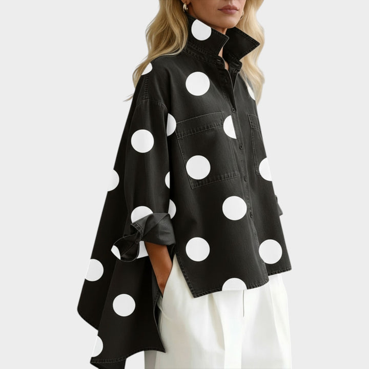 Women’s Shirt Denim Casual Polka Dot Button Front
