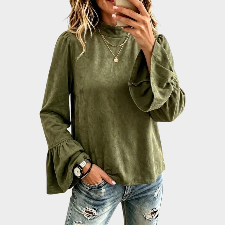 Women’s Long Sleeve Shirt Ruffle Detail Round Neck