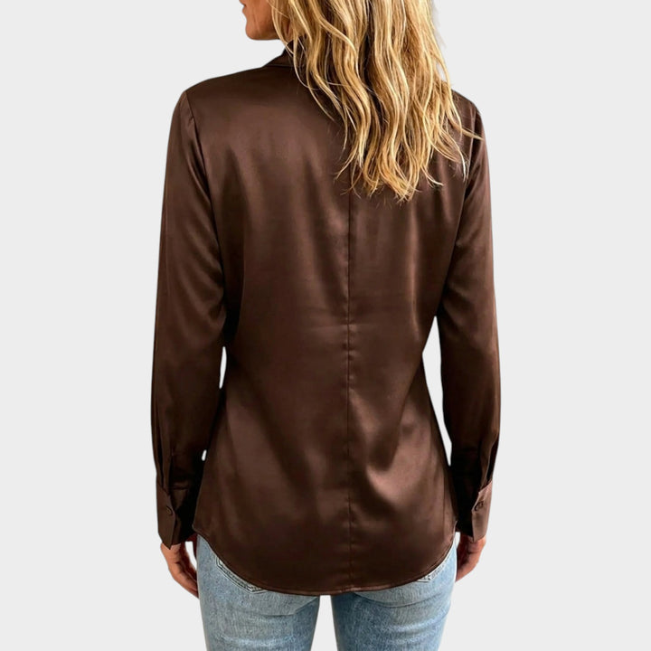 Women’s Long Sleeve Satin Top Cowl Neck