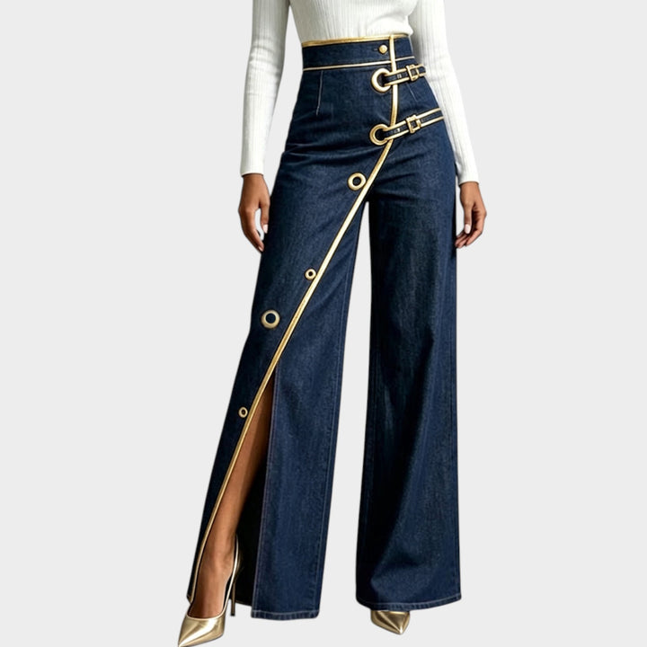 Women’s Jeans Gold Piping Elegant Straight Leg