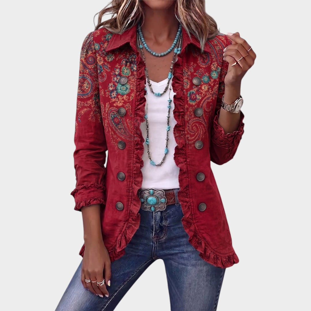 Women’s Jacket Paisley Print Ruffle Trim