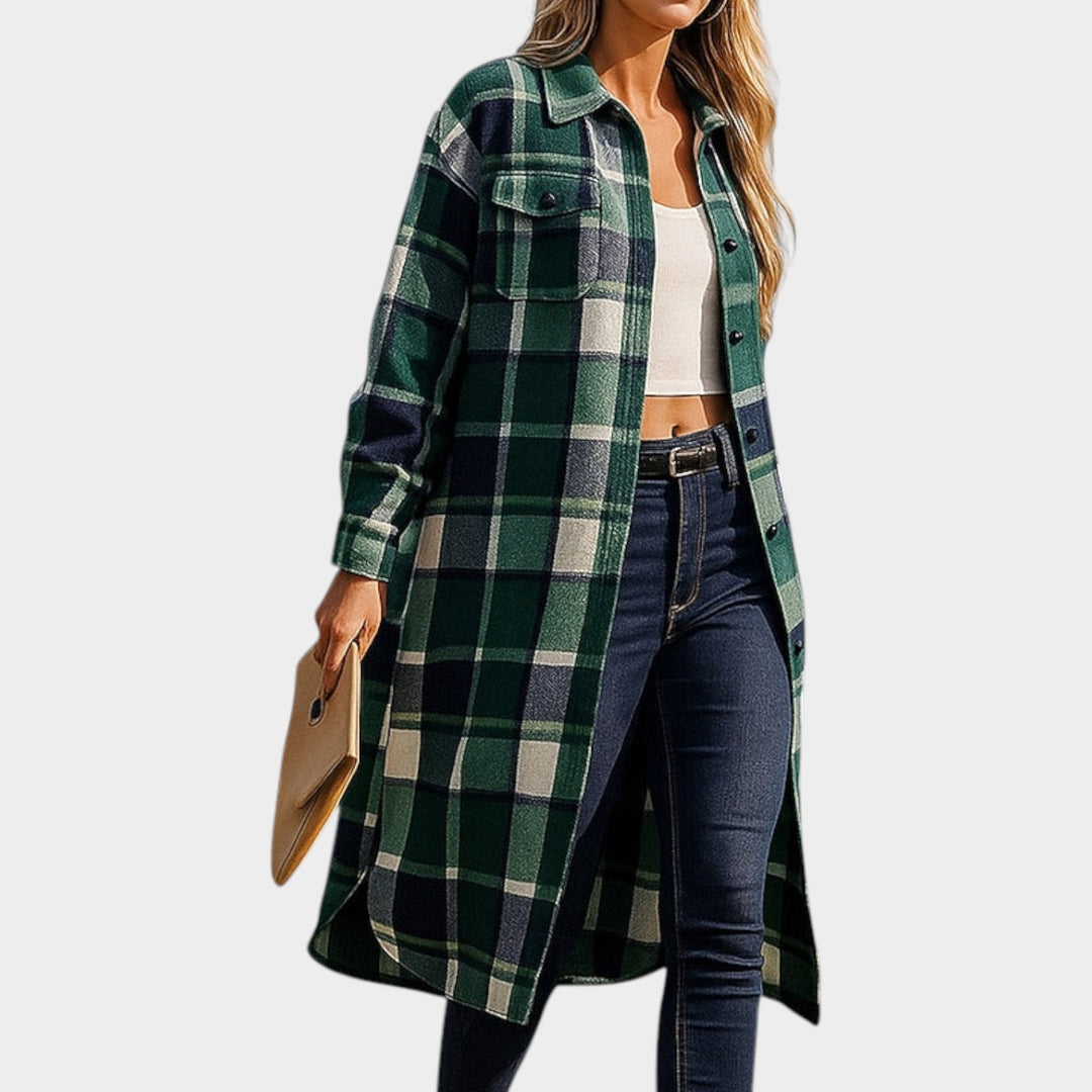 Women’s Coat Casual Plaid Longline Button Front