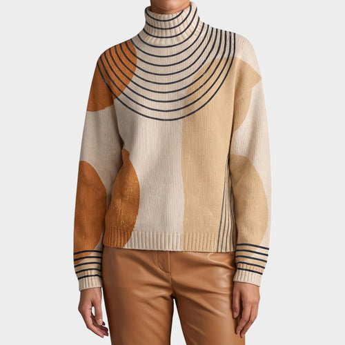 Women’s Knit Turtleneck Sweater Contrast Design