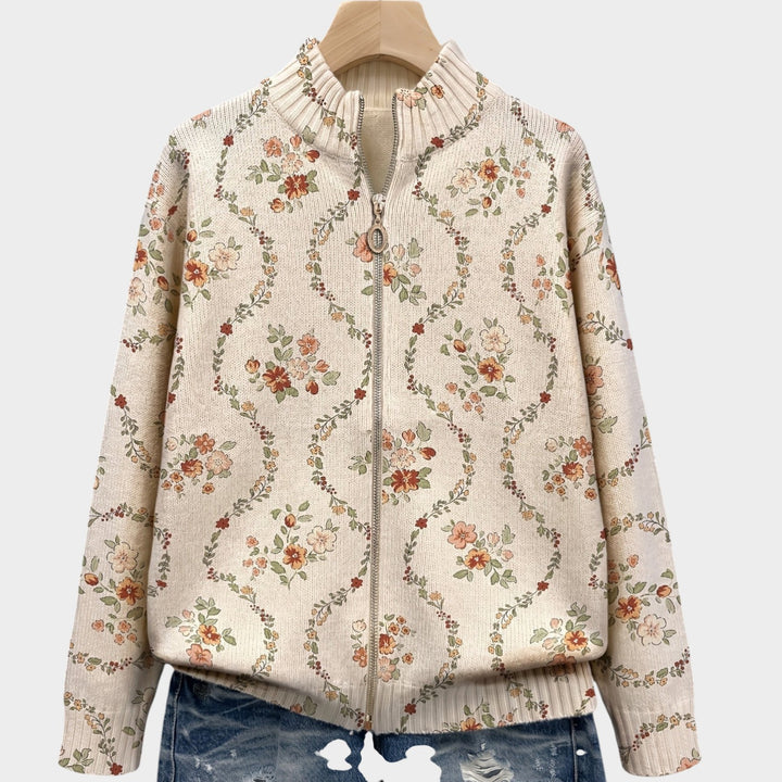 Women’s Knit Cardigan Floral Vine Zip Front