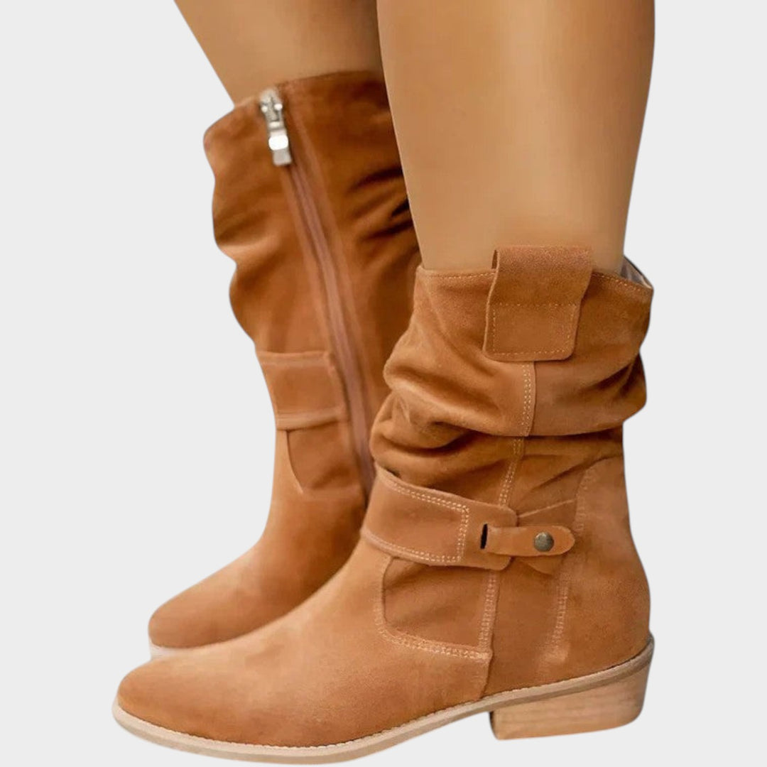 Women’s Suede Slouch Boots Mid Calf Orthopedic