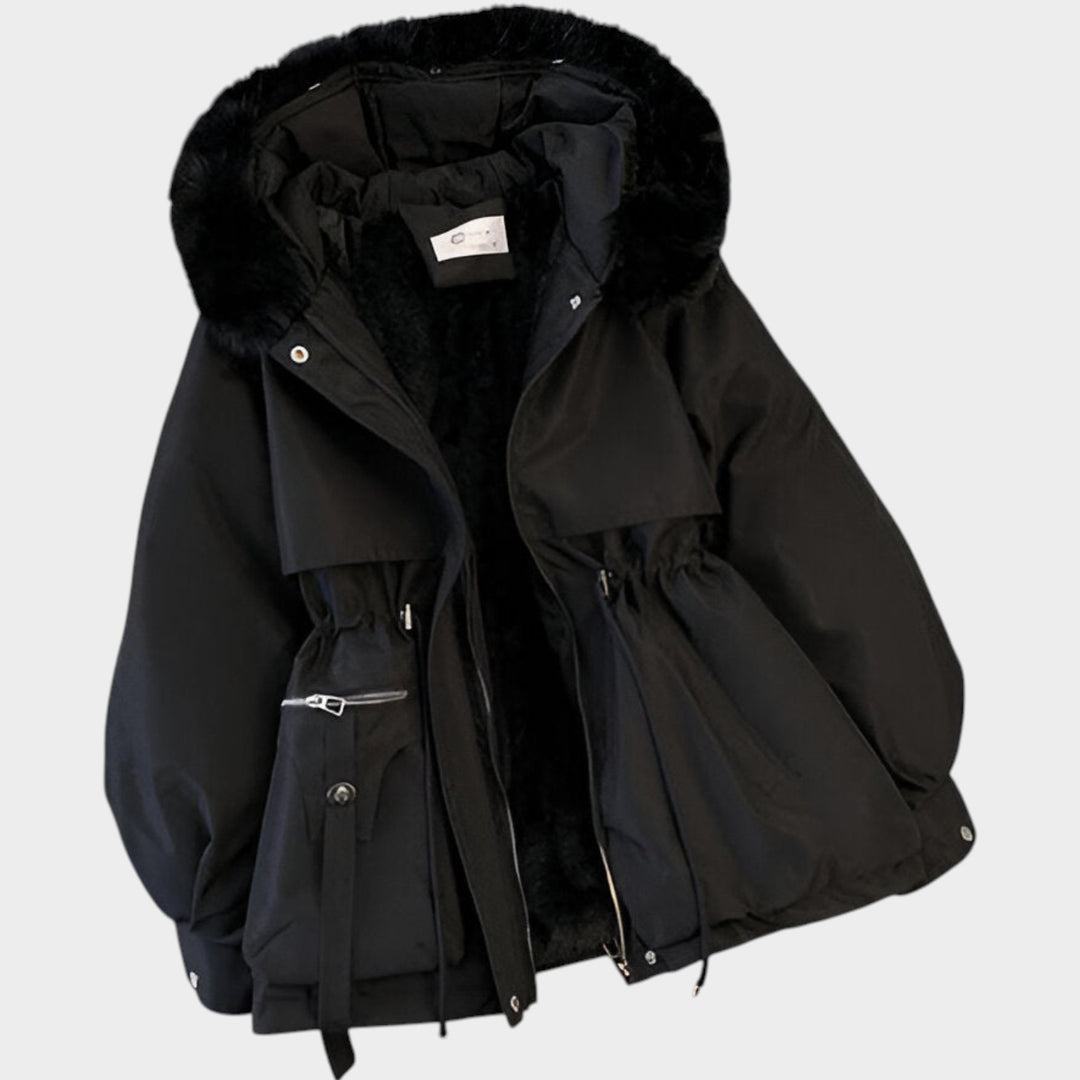 Women’s Hooded Parka Jacket Faux Fur Trim Drawstring Waist
