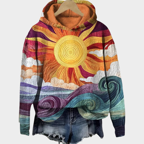 Women's Hoodie Oversized Sun & Ocean Print