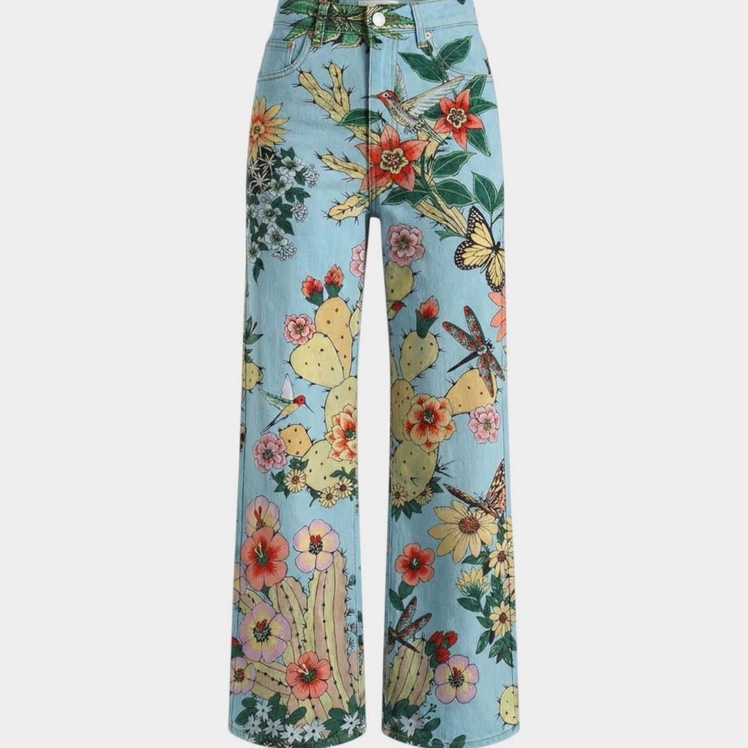 Fashion Jeans with Eye-Catching Floral Print