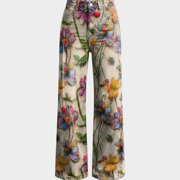 Fashion Jeans with Eye-Catching Floral Print