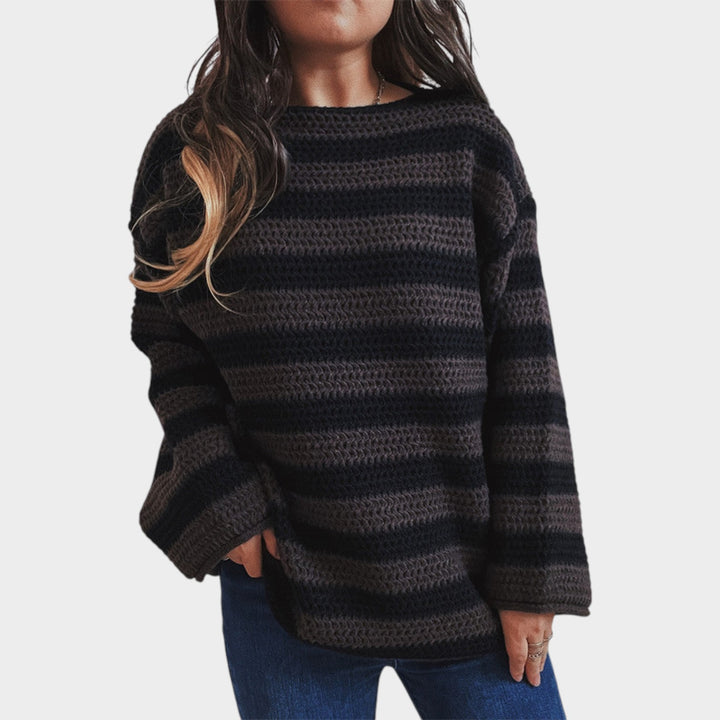 Women’s Striped Knit Sweater Crew Neck Long Sleeve