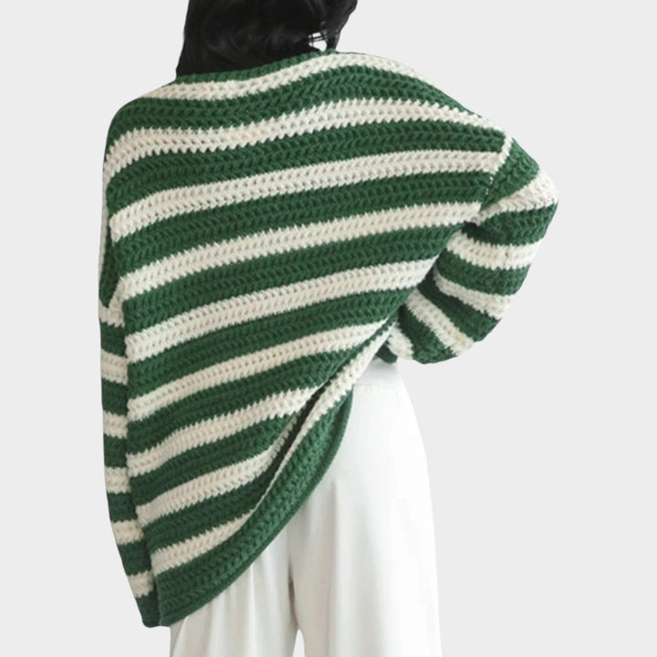 Women’s Striped Knit Sweater Crew Neck Long Sleeve