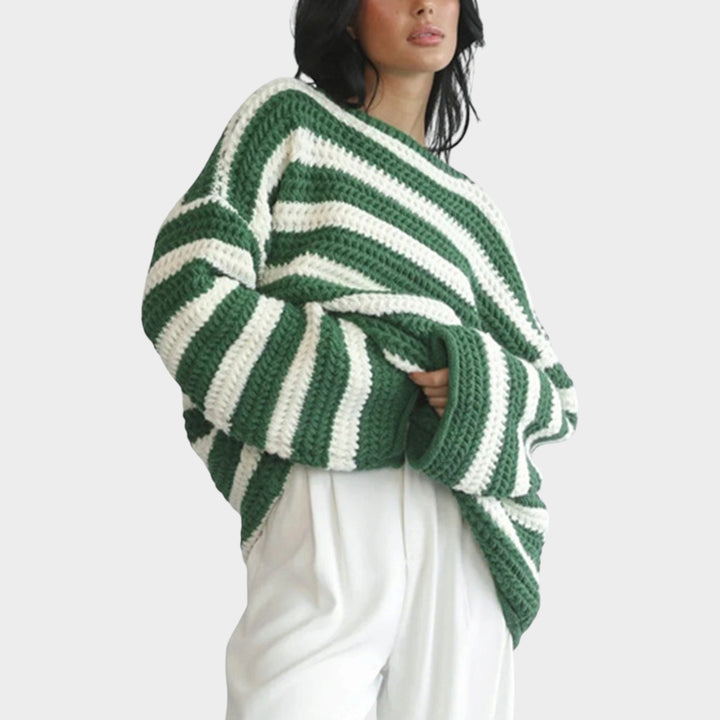 Women’s Striped Knit Sweater Crew Neck Long Sleeve
