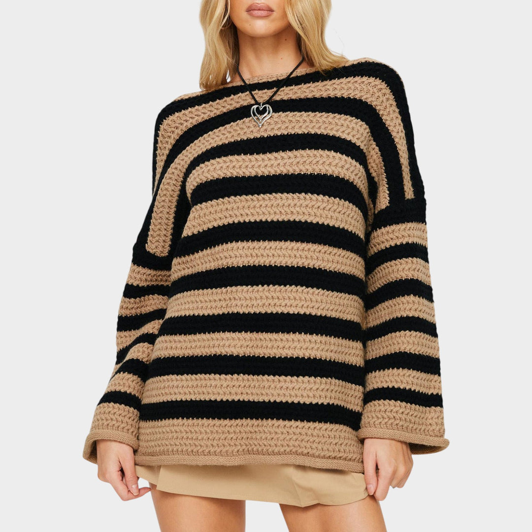 Women’s Striped Knit Sweater Crew Neck Long Sleeve