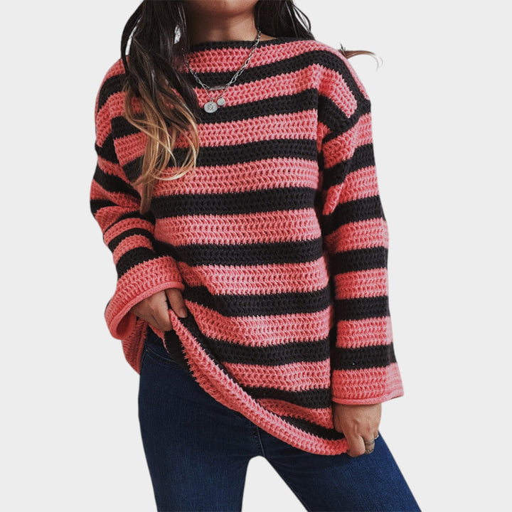 Women’s Striped Knit Sweater Crew Neck Long Sleeve