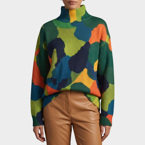 Women’s Knit Turtleneck Sweater Statement Print
