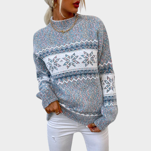 Women's Knit Fair Isle Sweater Winter Snowflake Comfortable Wear