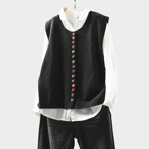 Women's Knitted Vest Button Front Sleeveless Cardigan