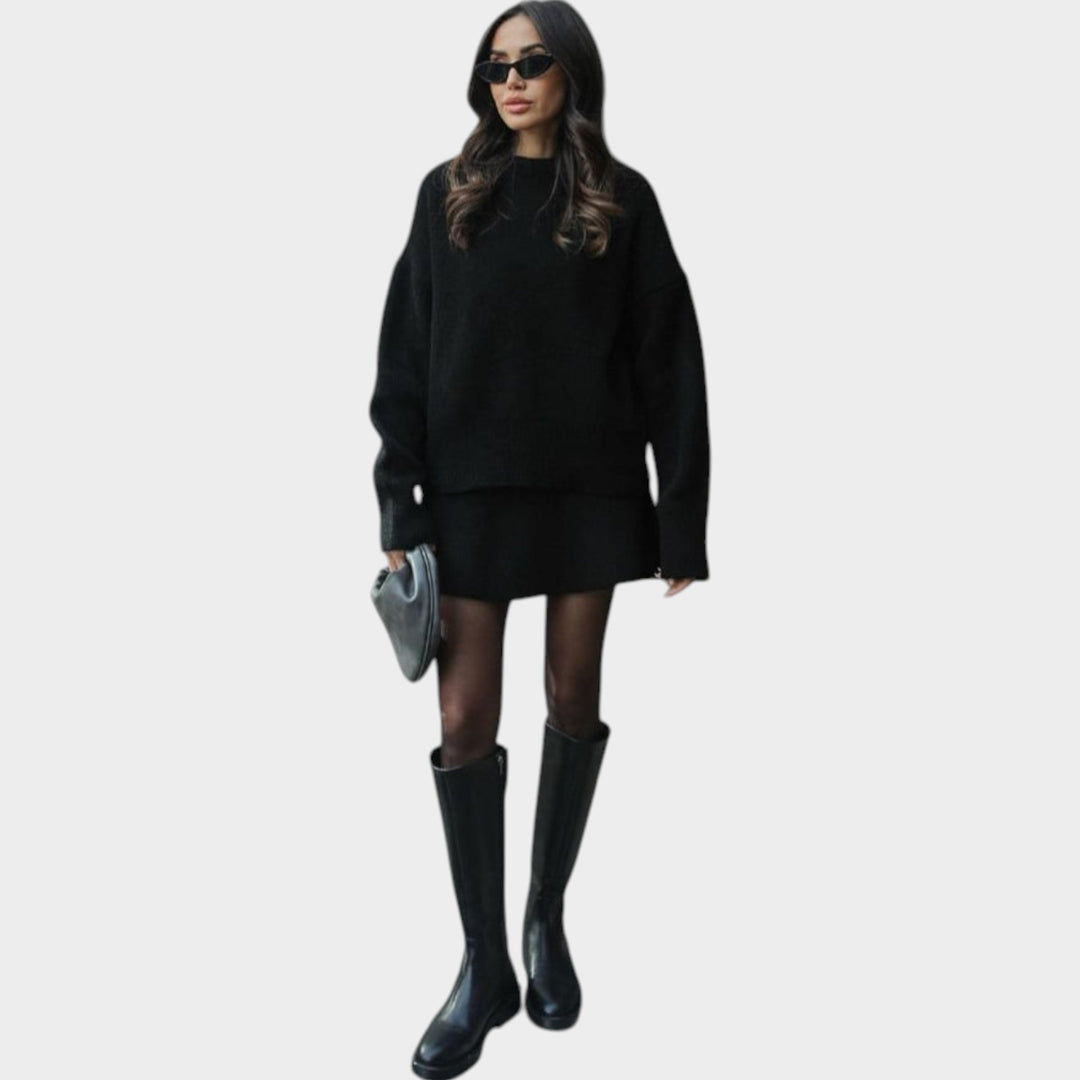 Women’s Two Piece Set Ribbed Knit Jumper and Skirt