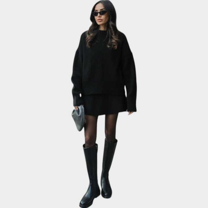 Women’s Two Piece Set Ribbed Knit Jumper and Skirt