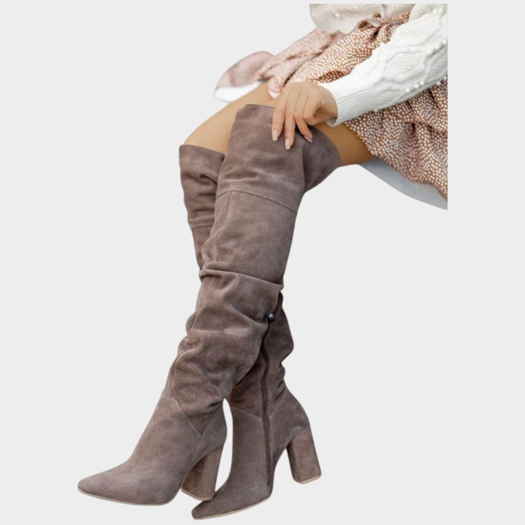 Suede Block Heel Knee High Boots
