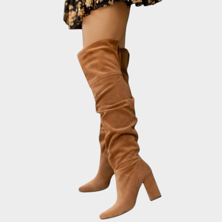 Suede Block Heel Knee High Boots