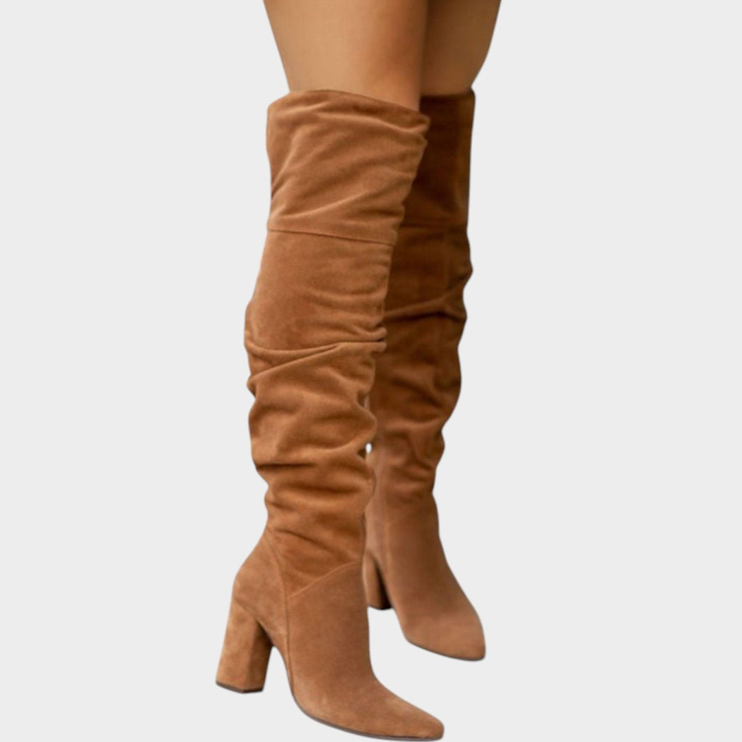 Suede Block Heel Knee High Boots