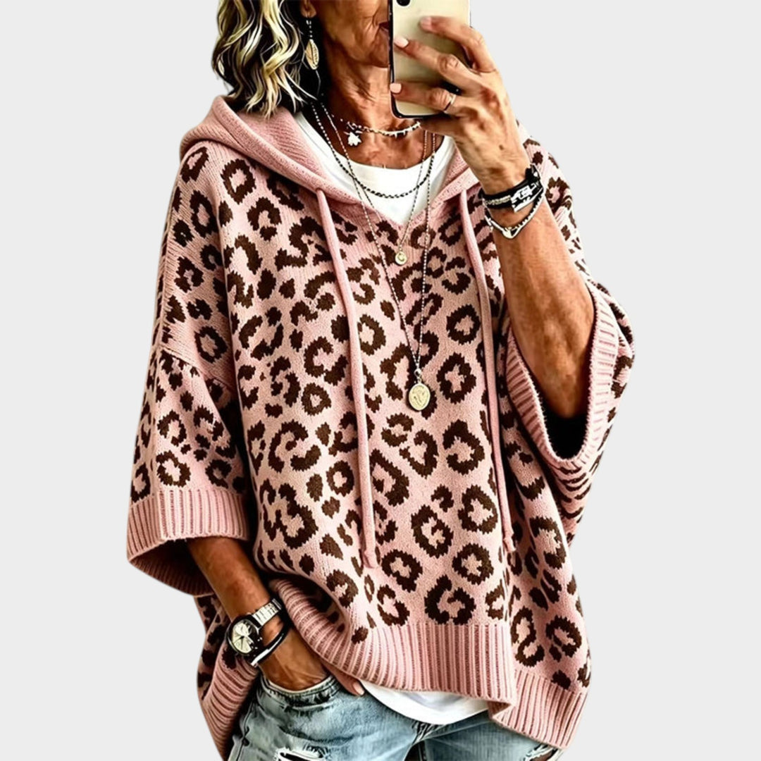 Women’s Knit Hoodie Leopard Print Casual Design