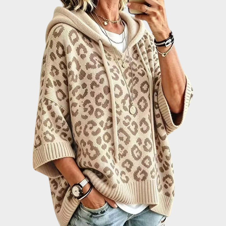 Women’s Knit Hoodie Leopard Print Casual Design