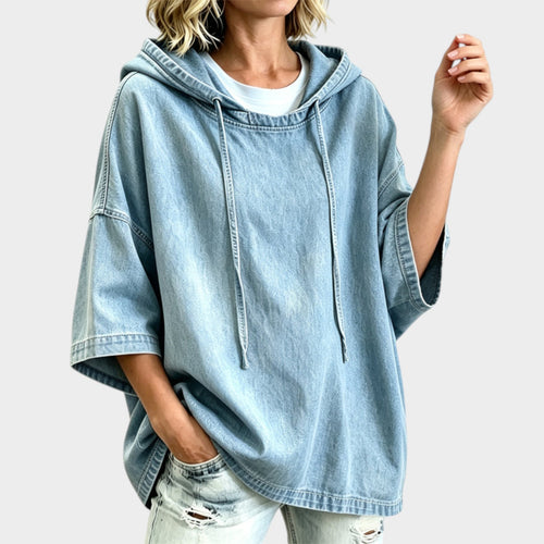 Women’s Denim Sweater Hooded Relaxed Fit Casual Style