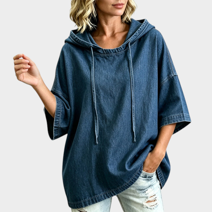 Women’s Denim Sweater Hooded Relaxed Fit Casual Style