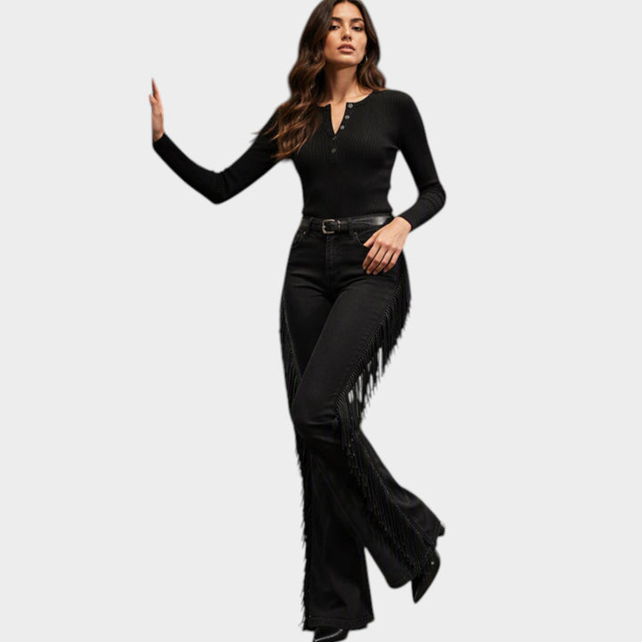 Women’s Flared Jeans Flared High Waisted Fringe Detail