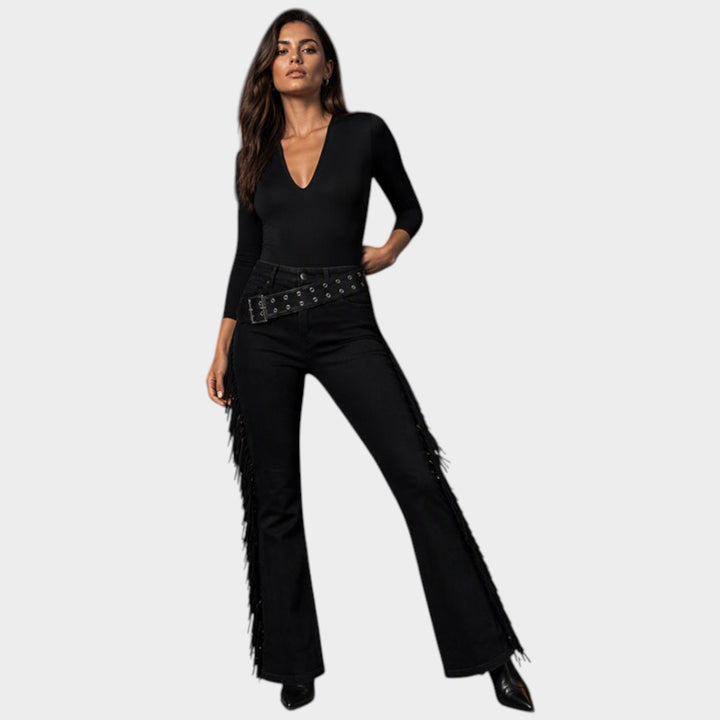 Women’s Flared Jeans Flared High Waisted Fringe Detail