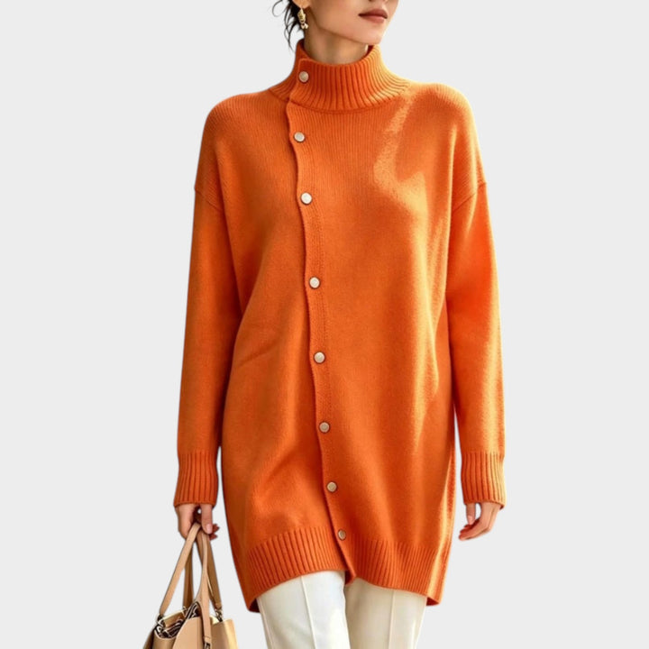 Women’s Knit Sweater Longline Turtleneck Button Detail