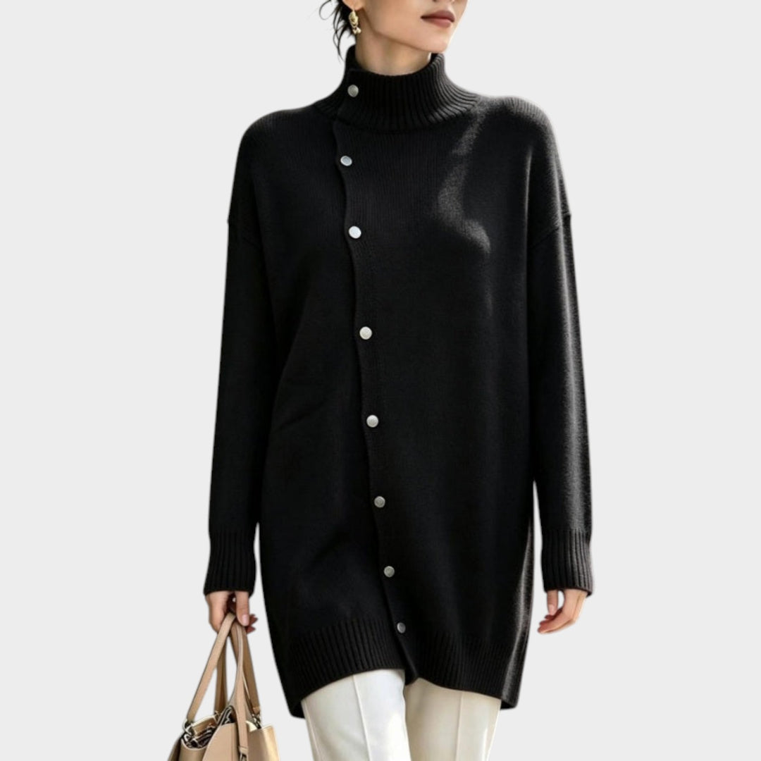 Women’s Knit Sweater Longline Turtleneck Button Detail