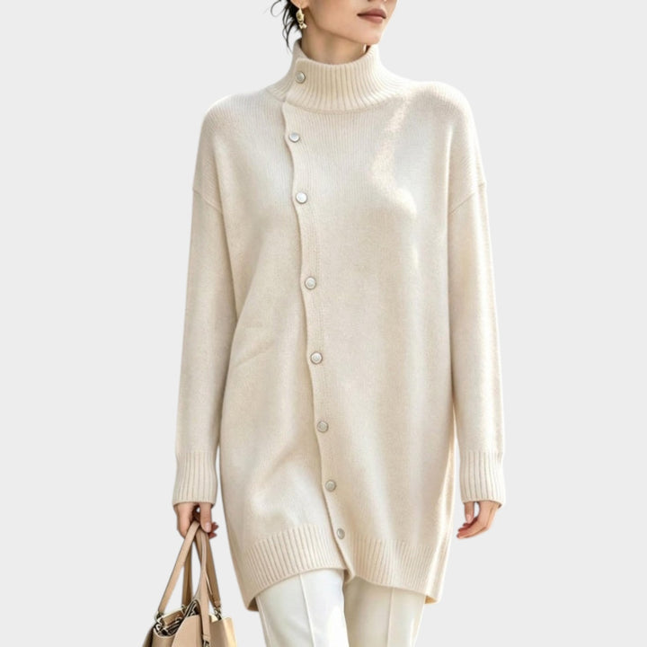 Women’s Knit Sweater Longline Turtleneck Button Detail